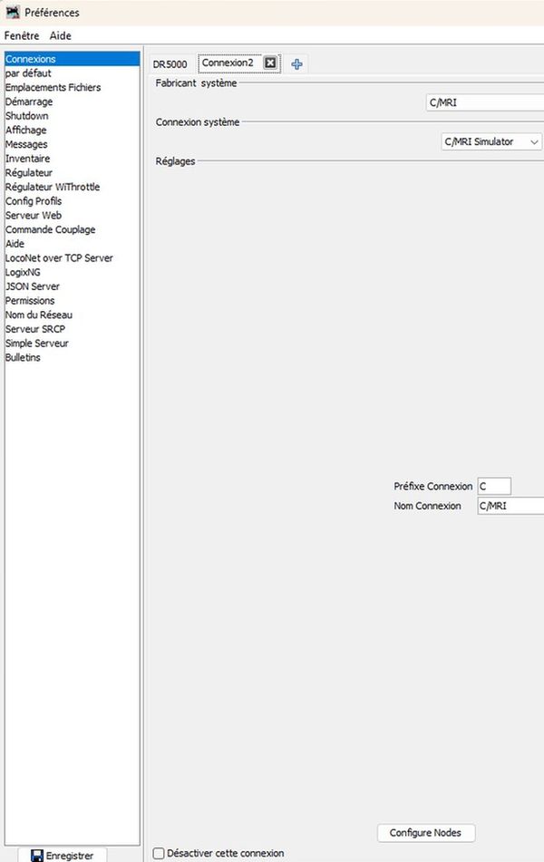 capture d'écran montrant l'ajout de l'interface C/MRI dans la fenêtre Connexions du menu Préférences de Panel Pro