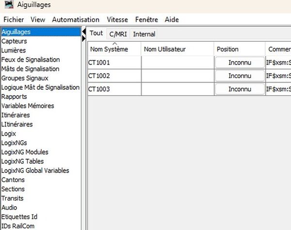 Capture d'écran montrant les liaisons créées dans le tableau des Aiguillages