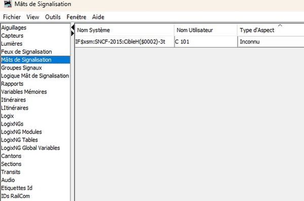 capture d'écran montrant le signal créé dans le tableau des Mâts de Signalisation